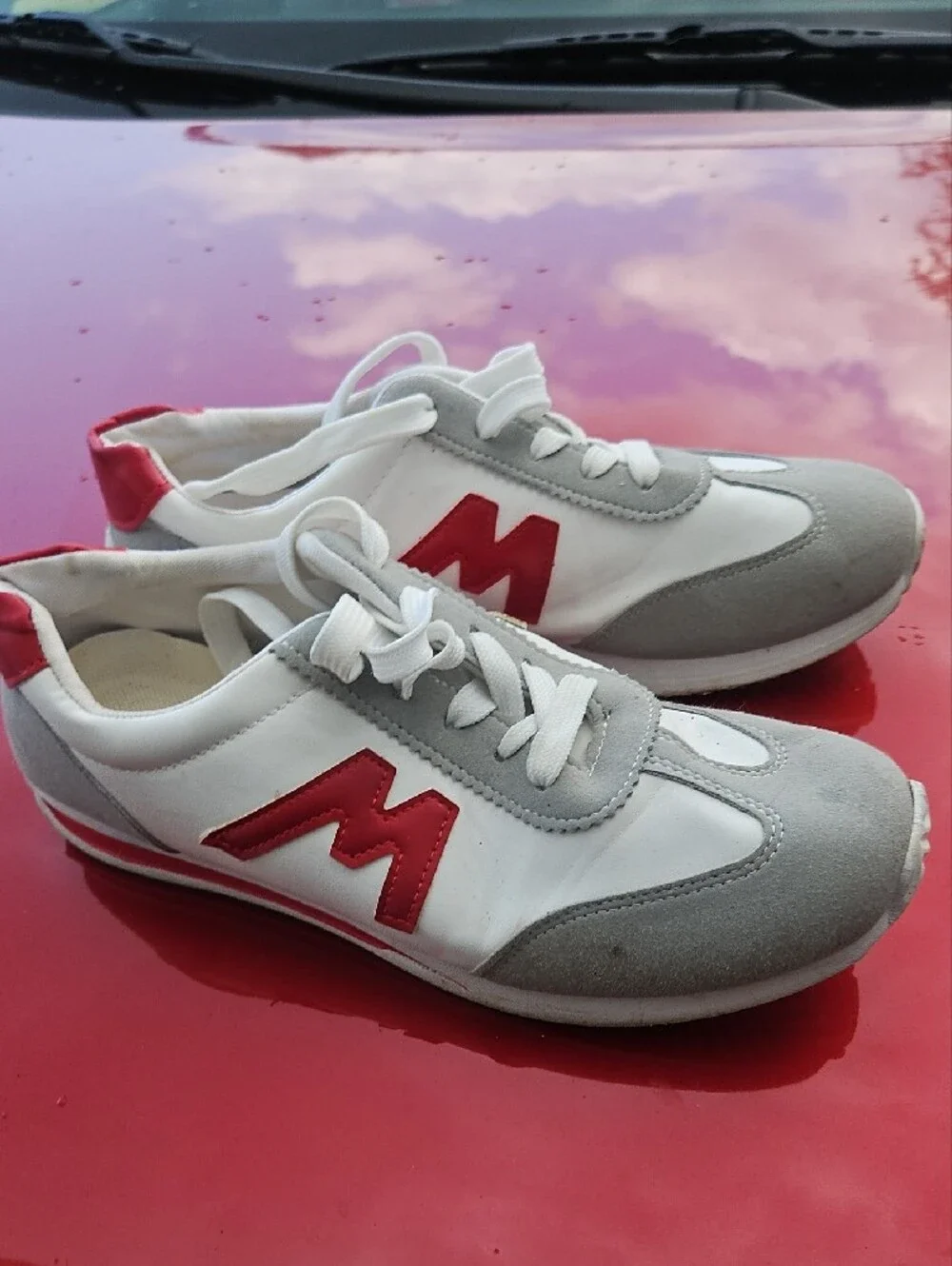 Kids White and Gray Sneakers with Red Accent - Classic Lace-Up Comfort